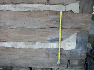 Large Hewn Oak Logs used in building this Vintage Ohio Cabin