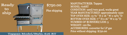 Click for more pics Tappan Gas burning Cook Stove.